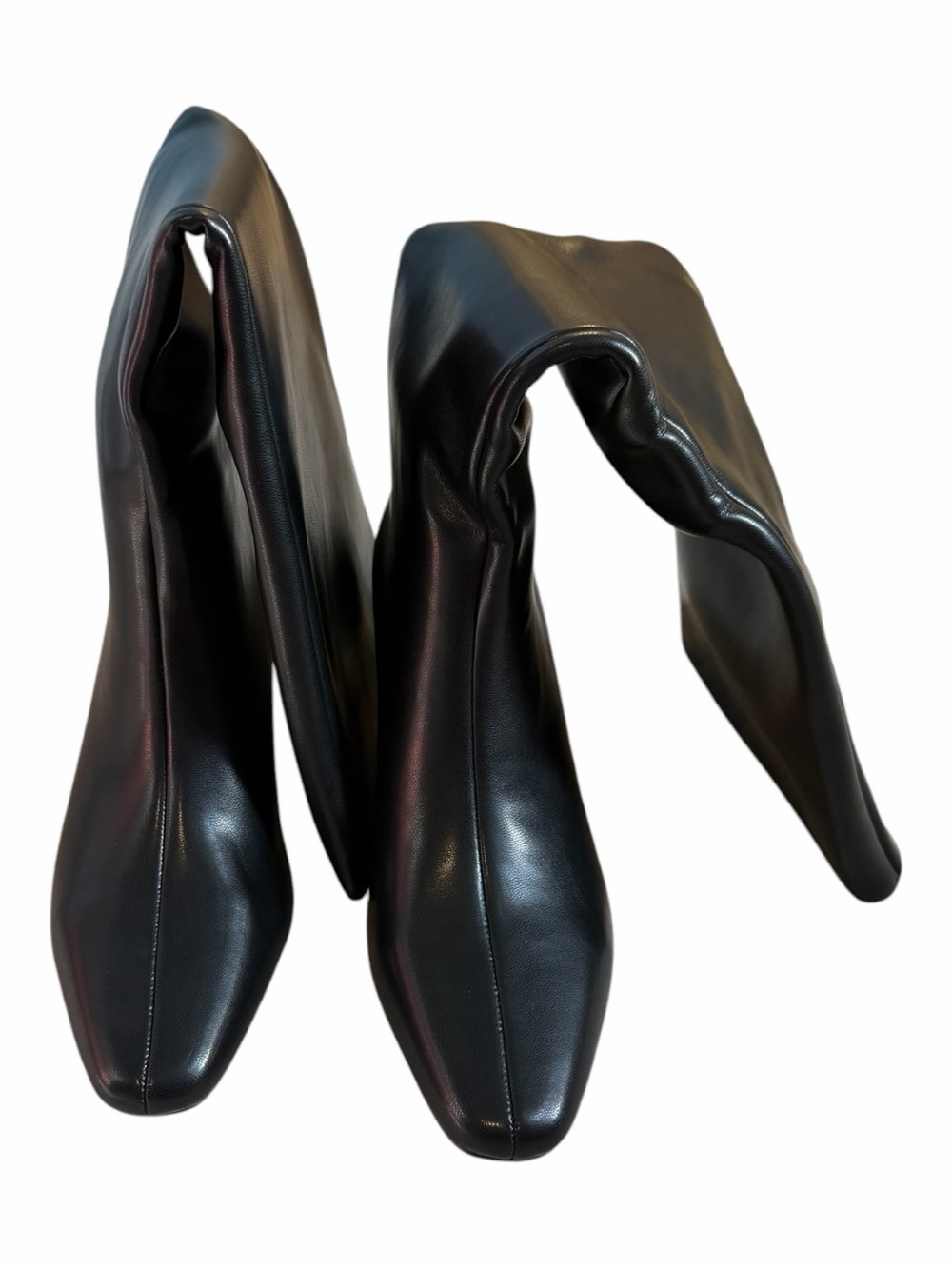 Black Women's Leather Boots with Square Toe